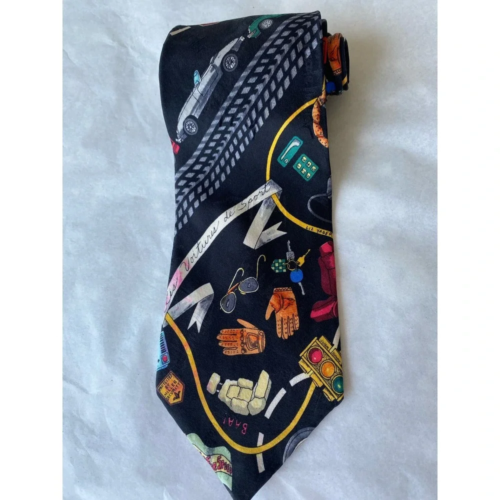 Nicole Miller Men's Tie Vintage 1993 100% Silk Hand Sewn SportsCars Driving 55